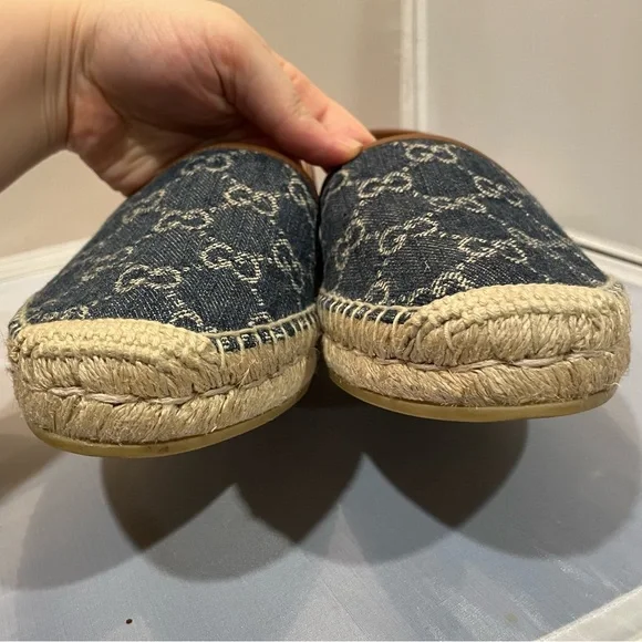EUC Gucci Sz IT 39.5/US 8.5 GG Blue Denim Leather Espadrilles Flats Shoes Auth! - Picture 3 of 11